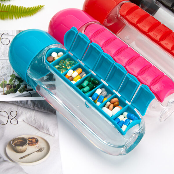 Water Bottle With Pillbox Plastic Drink Bottle With Medicine Pills Box Travel 7 Days Drug Organizer Drinking Container - Image 3