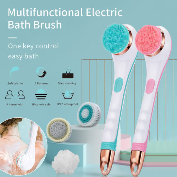 Electric Bath Brush Silicone Back Scrubber USB Rechargeable 2 Speeds Rotating Shower Brush Spa Waterproof Body Cleaning Brush - Image 10