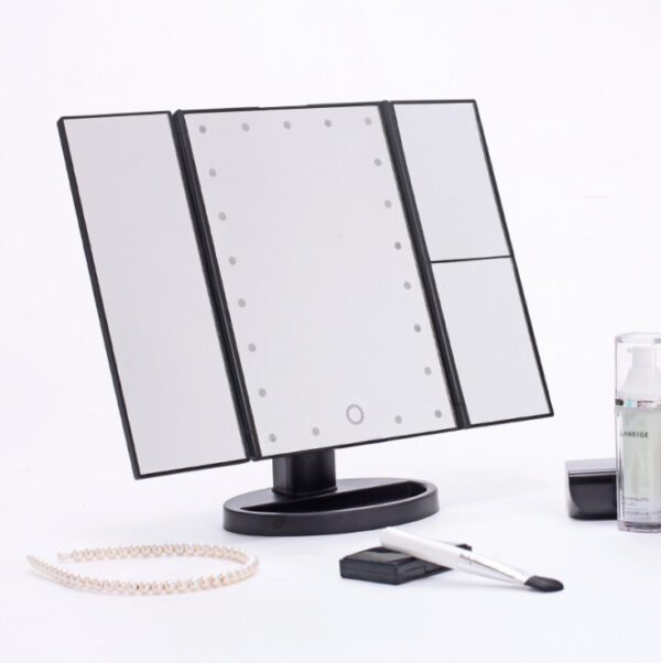 Three-sided Foldable Magnifying Desktop Makeup Mirror With Lamp - Image 8